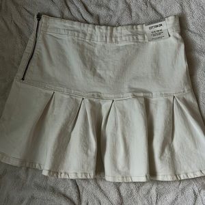 Cotton On White Pleated Denim Mini Skirt
